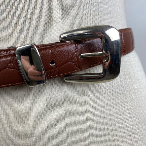 Brown Genuine Leather Textured Belt Silver Tone Buckle 34" Total Made in Taiwan - Picture 3 of 8